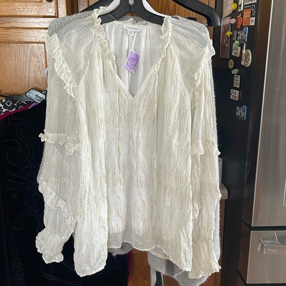Calligraphie XL Sheer Blouse Women Top White Gold - Picture 1 of 12